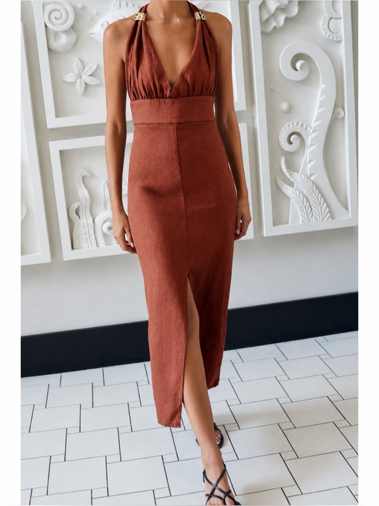 Zara Dresses & Skirts - Zara Linen Midi Gold Detail